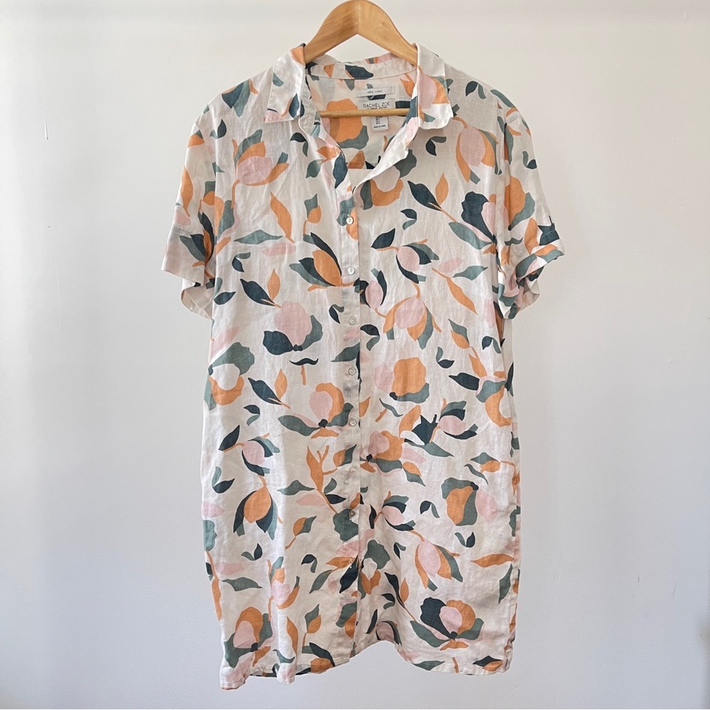 Rachel Zoe Multicolor Linen Floral Button Down Mini Dress size L